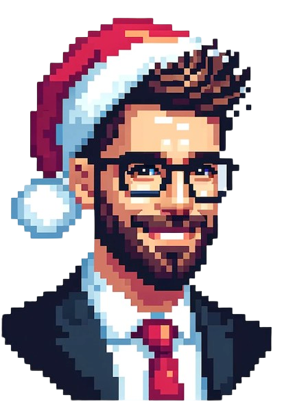 Imagen pixel art de MoureDev con estilo navideño